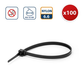 Black nylon cable ties 3.6x370 - 100pcs 2