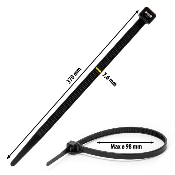 Black nylon cable ties 7.6x370 - 100pcs