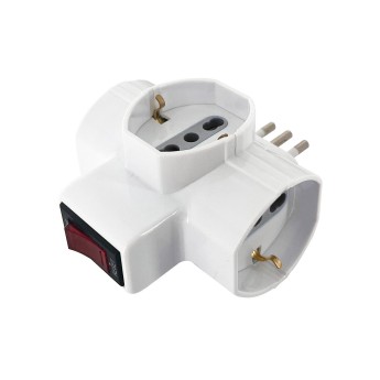 Three-socket 10/16A adapter with Schuko and one 10A plug....