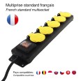 Toma múltiple para exterior IP44 - 5 tomas estándar francesas 2P+T de 16 A con tapa y enchufe de 16 A