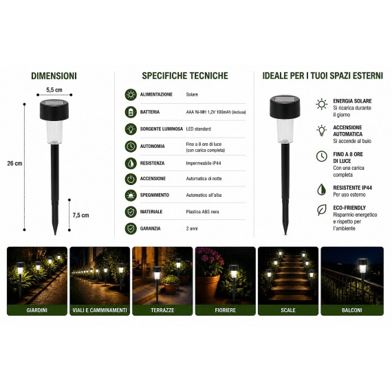 BLOSSOM: Solar LED garden stake. Black plastic.