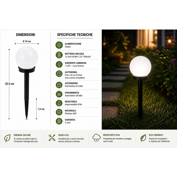 GLOBE : 1 lampe solaire de jardin à LEDØ 10 cm....
