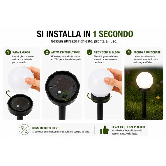 GLOBE : 1 lampe solaire de jardin à LEDØ 10 cm....