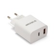20W AC/DC 220V Charger with USB-A and USB-C Output. White