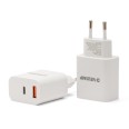 20W AC/DC 220V Charger with USB-A and USB-C Output. White