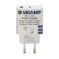 20W AC/DC 220V Charger with USB-A and USB-C Output. White
