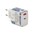20W AC/DC 220V Charger with USB-A and USB-C Output. White