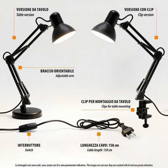 CHARLESTON: "Architect" table lamp, black, E27...