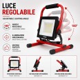 WAINGRO 50W: 50-W-SMD-LED-Arbeitsleuchte mit Bodenhalterung und 2 m Kabel. Schutzart IP65. Rot.