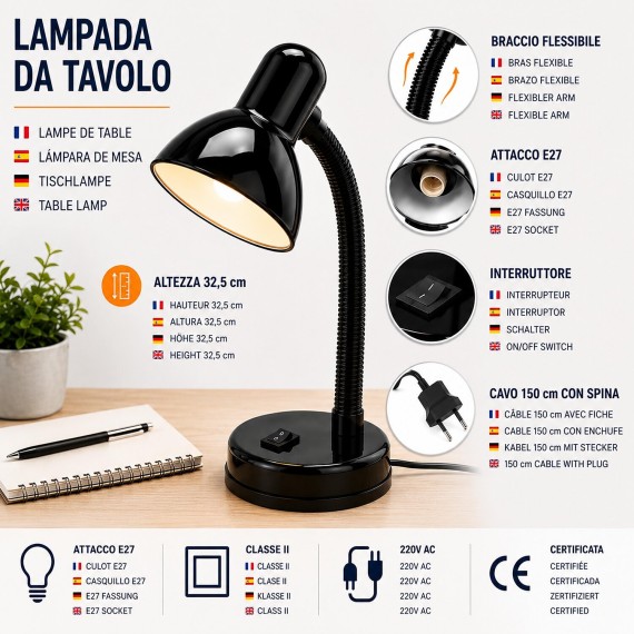 CHARLESTON: Black table lamp with E27 socket