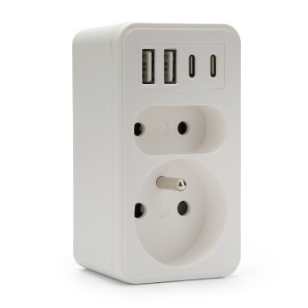 Biplite frontale 2+P 16A + 6A con 2 prese USB-A e 2 prese...