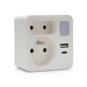 Biplite frontale 2+P 16A + 6A con luce notturna, 1 presa...