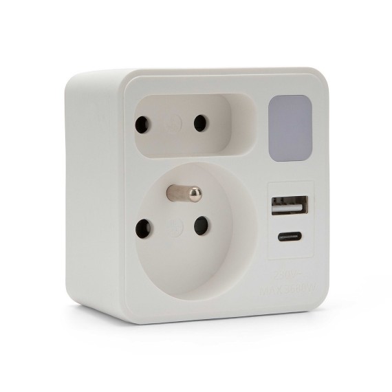 Front biplite 2+P 16A + 6A with night light, 1...