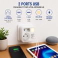 Front biplite 2+P 16A + 6A with night light, 1 USB-A socket and 1 USB-C socket