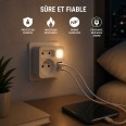 Front biplite 2+P 16A + 6A with night light, 1 USB-A socket and 1 USB-C socket