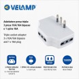 Triple socket adapter: 3 10A/16A two-way sockets and 1 16A plug