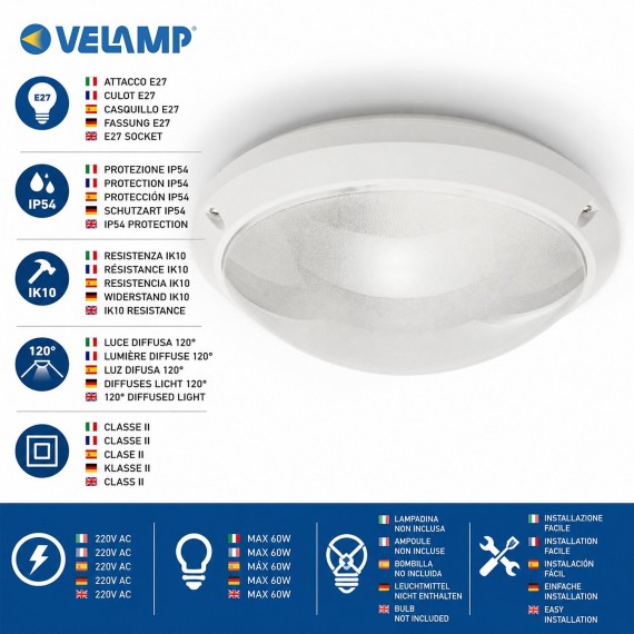 Plafoniera E27 tonda, diametro 27cm, IP54,...