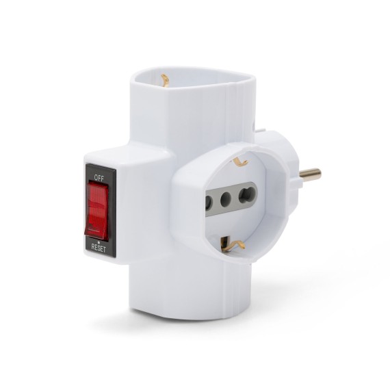 Three-socket 10/16A adapter with Schuko and one...