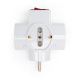 Three-socket 10/16A adapter with Schuko and one 16A plug. With overload protection. 3500W max.
