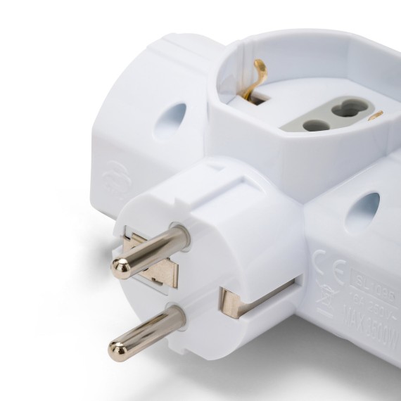 Three-socket 10/16A adapter with Schuko and one...
