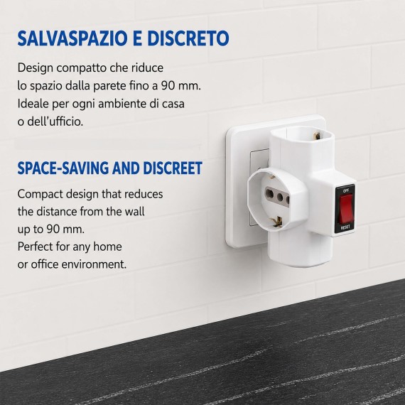Three-socket 10/16A adapter with Schuko and one...