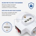 Three-socket 10/16A adapter with Schuko and one 16A plug. With overload protection. 3500W max.
