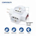 Three-socket 10/16A adapter with Schuko and one 16A plug. With overload protection. 3500W max.