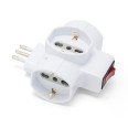 Three-socket 10/16A adapter with Schuko and one 10A plug. With overload protection.