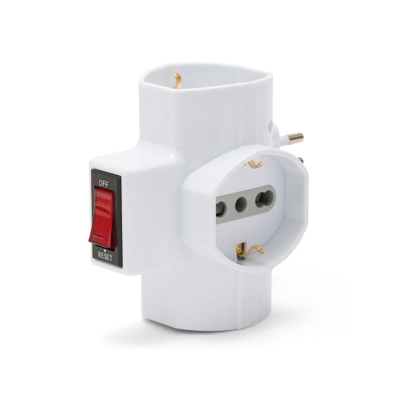 Three-socket 10/16A adapter with Schuko and one...