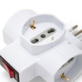 Three-socket 10/16A adapter with Schuko and one 10A plug. With overload protection.