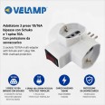 Three-socket 10/16A adapter with Schuko and one 10A plug. With overload protection.