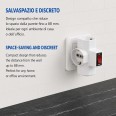 Three-socket 10/16A adapter with Schuko and one 10A plug. With overload protection.