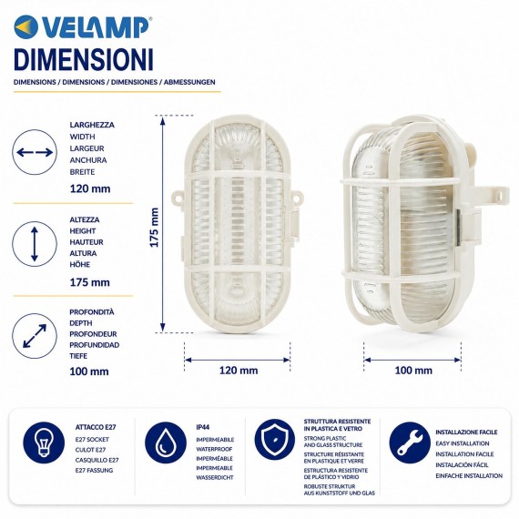 Oval plastic and glass wall light. E27 socket,...