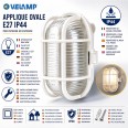 Oval plastic and glass wall light. E27 socket, max 60W - White