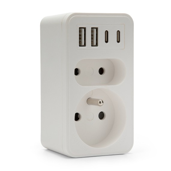 Biplite frontale 2+P 16A + 6A con 2 prese USB-A...