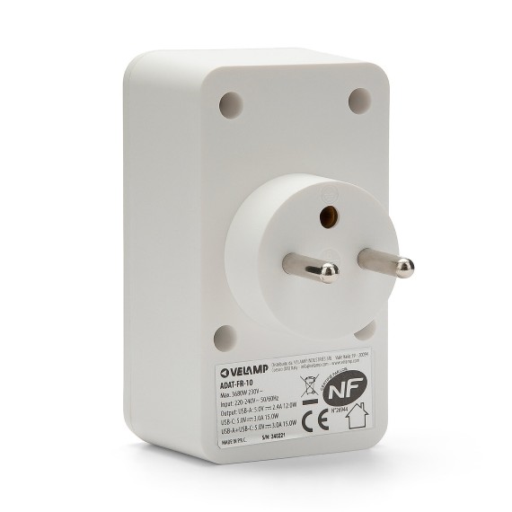 Biplite frontale 2+P 16A + 6A con 2 prese USB-A...