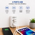 Biplite frontale 2+P 16A + 6A con 2 prese USB-A e 2 prese USB-C