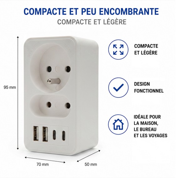 Biplite frontale 2+P 16A + 6A con 2 prese USB-A...