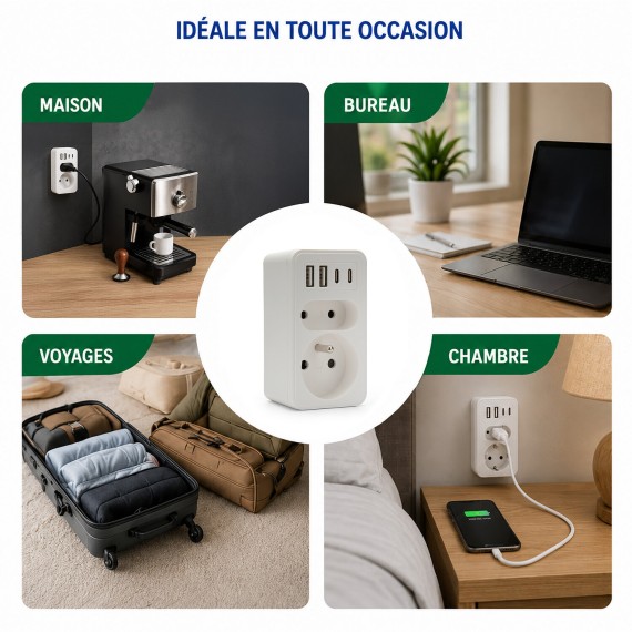 Biplite frontale 2+P 16A + 6A con 2 prese USB-A...