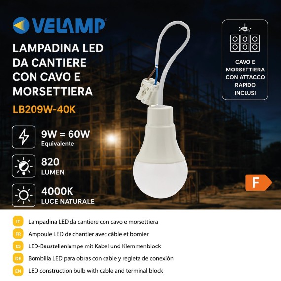 VELAMP Lampadina LED da Cantiere E27 con Cavo e...