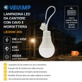 VELAMP Lampadina LED da Cantiere E27 con Cavo e Morsettiera, 9W 60W, 820 Lumen, 4000K Luce Naturale, Installazione Rapida, Lamp