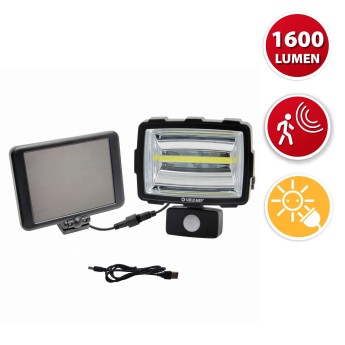 INCA: 1600 lumen LED floodlight with solar charging and motion detector