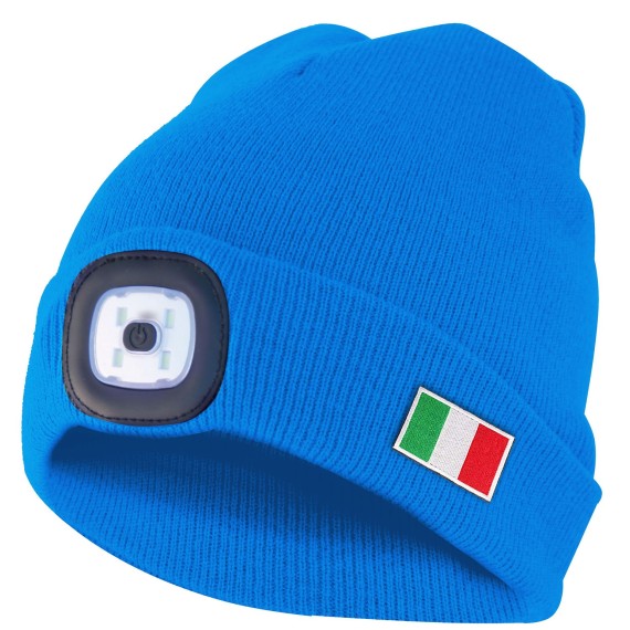 LIGHTHOUSE: cappellino con luce frontale LED ricaricabile. Azzurro Italia